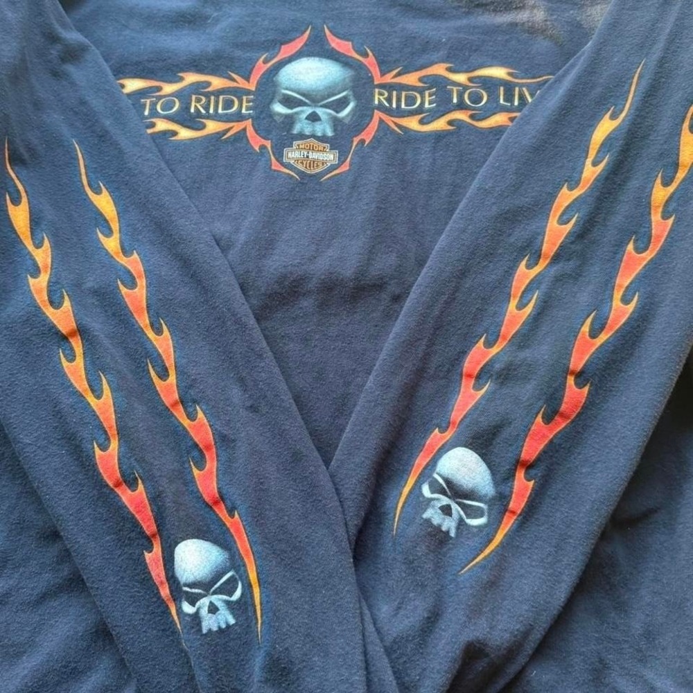 Vintage 2005 Harley Davidson Skull Flame  Vacaville Choppers Motorcycle Shirt